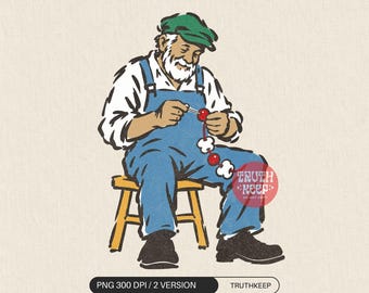 Popcorn Cranberry Garland PNG, Grandpa Christmas Craft, Old Fashioned Holiday Sublimation Download