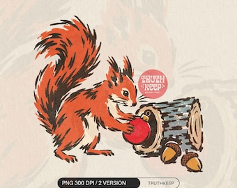 Christmas Squirrel PNG, Red Squirrel Stealing Ornament, Woodland Holiday Sublimation Digital Download