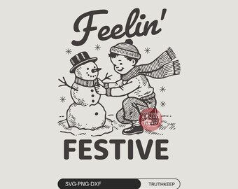 Merry Christmas SVG: Vintage Kids Snowman Design (Digital Download)