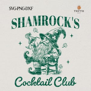 Shamrock's Cocktail Club PNG SVG, vintage kabouterdrankje martini St. Patrick's Day-shirt, trendy St.Pattys Day, Lucky Shamrock, klaversublimatie.
