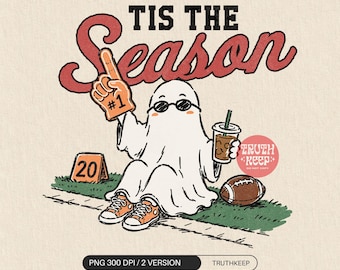 Tis the Season Football Ghost PNG, Spooky Game Day Halloween Iced Coffee Shirt Design