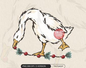 Christmas Goose PNG, Silly Goose Carrying Garland, Vintage Farmhouse Holiday Sublimation Download