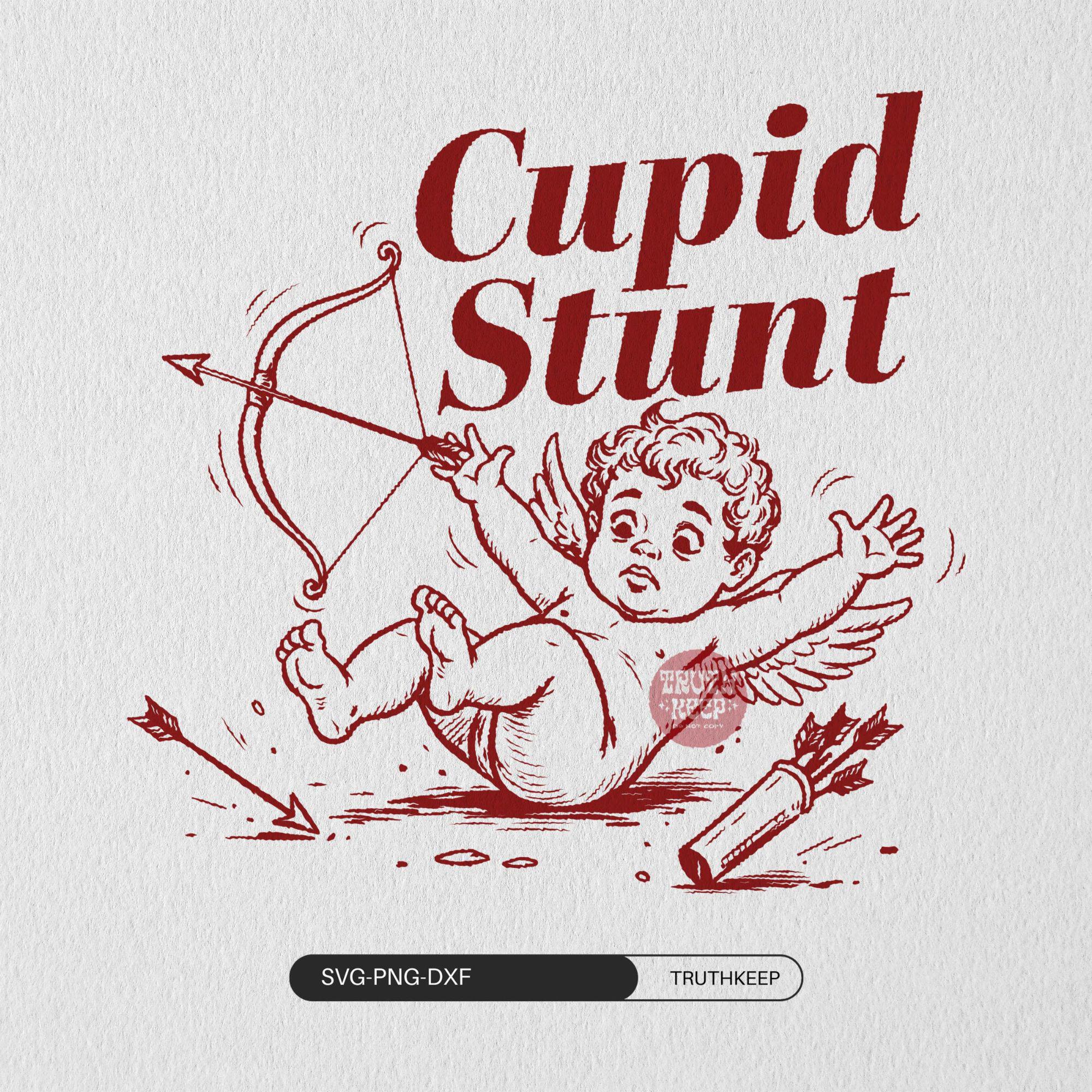 Cupid Stunt Funny Valentine SVG PNG, Retro Fallen Cupid, Sarcastic Anti ...