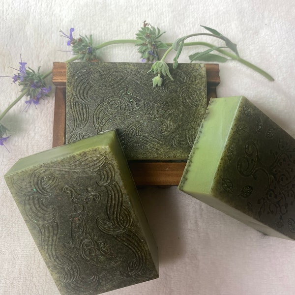 Sage soap, freshly ground sage with organic honey and goats milk great astringent and skin care small batch of fresh sage