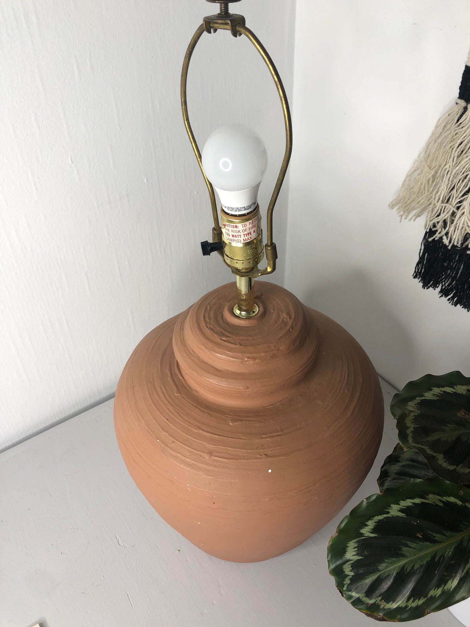 Vintage 1975 Large Terra Cotta Amber Lamp Etsy