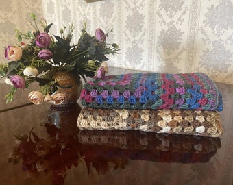 Boho Rainbow Crochet Baby Blanket, Crochet Baby Granny Square - Handmade Baby Shower Gift - Christmas Gift, Handmade, Baby Essential