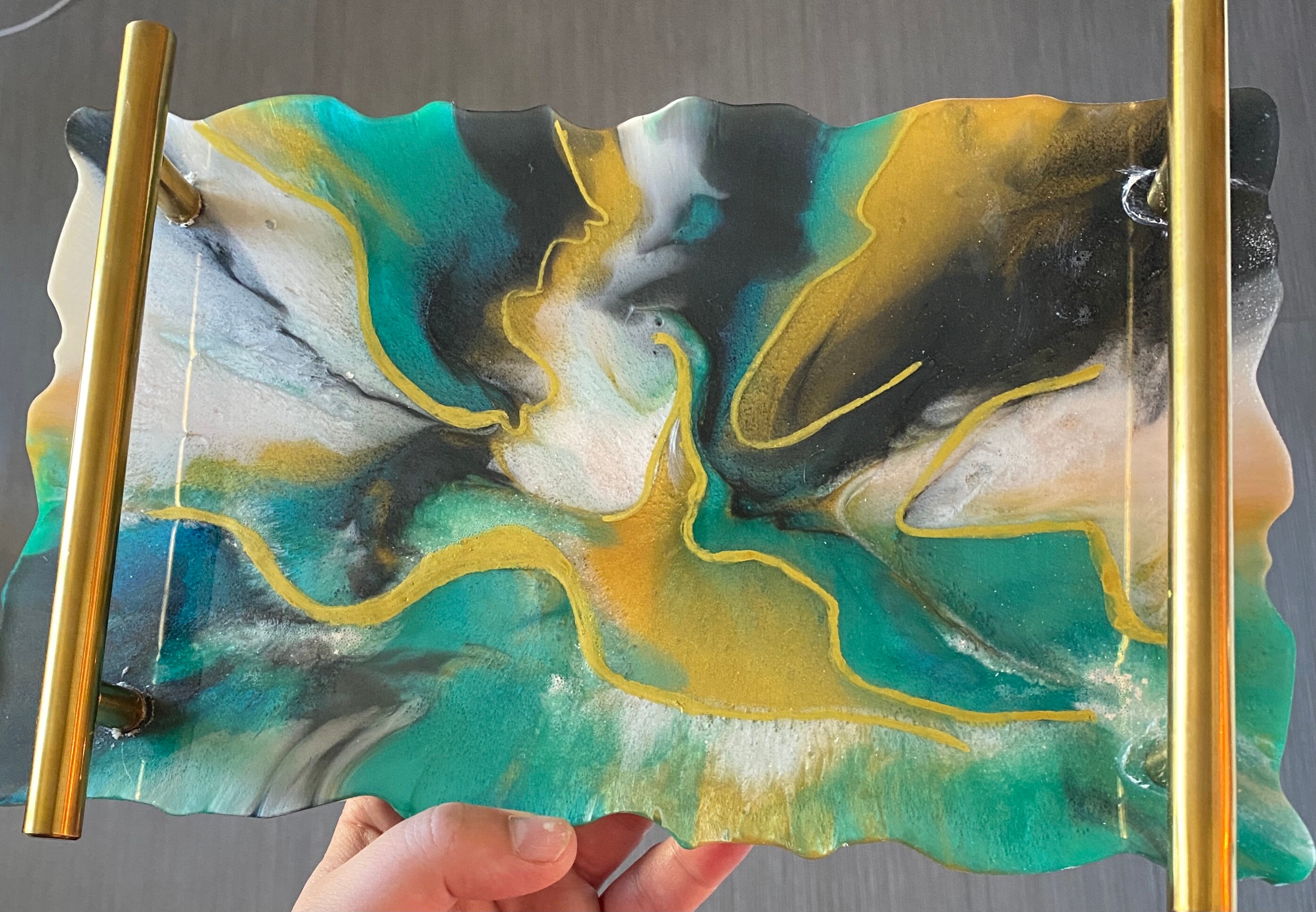 Decorative Tray With Gold Handles Etsy