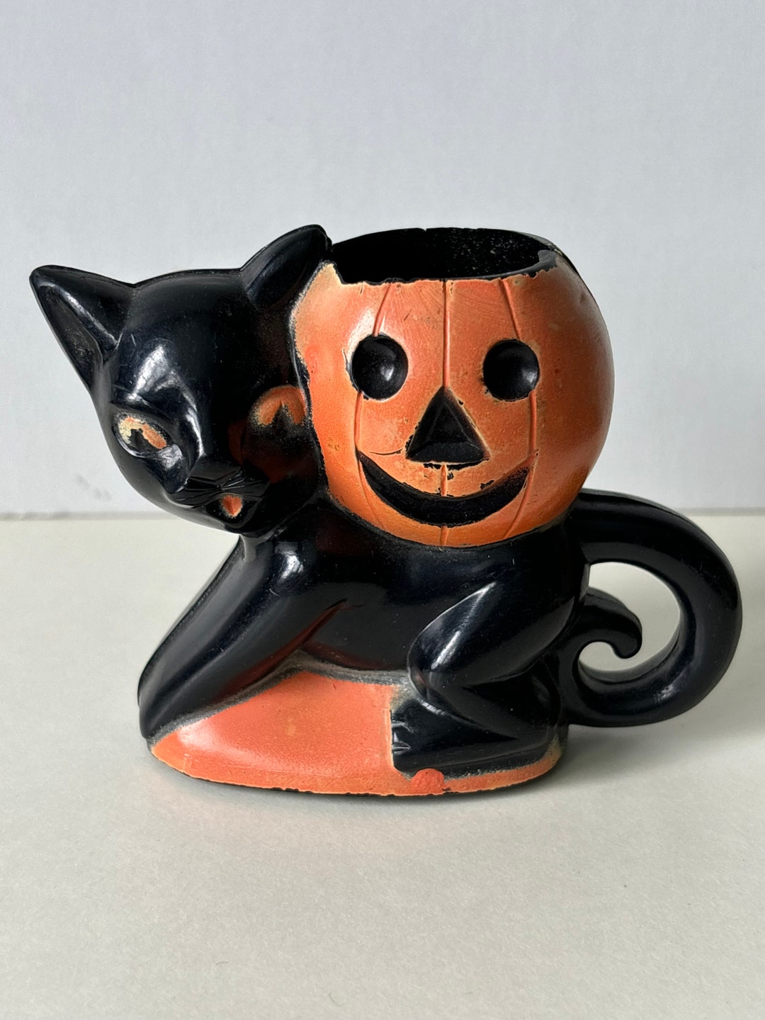 Vintage Halloween 1950s Hard Plastic Cat W/jol Candy Container - Etsy