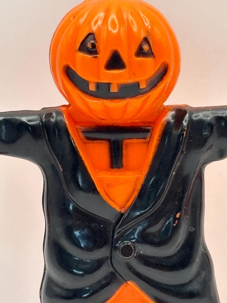 Vintage Halloween 1950s Hard Plastic Scarecrow JOL Candy Holder. Rosbro ...