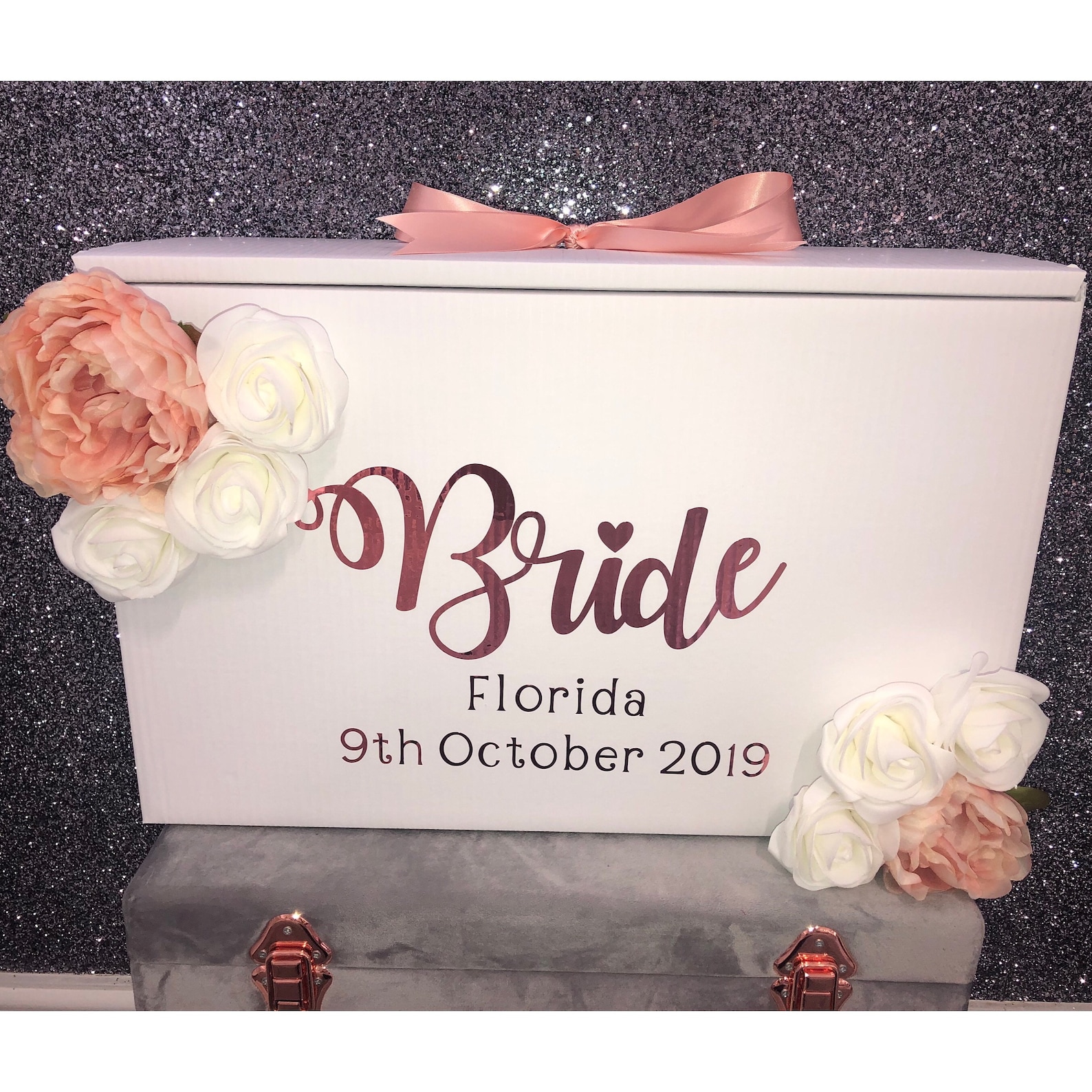 Wedding Dress Box With Flowers Personalised Bride With Ribbon Etsy