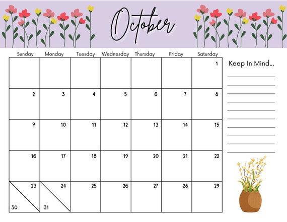 printable october 2022 calendar pdf etsy