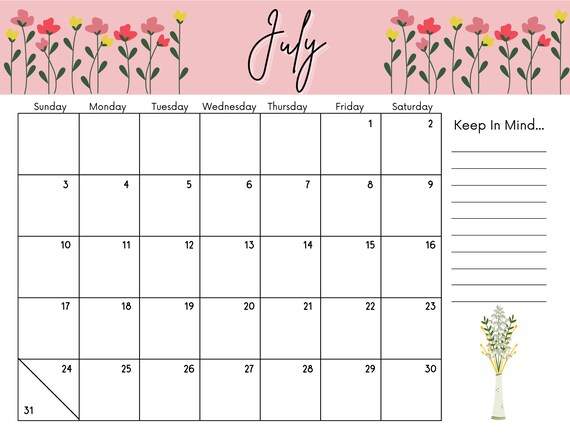 printable july 2022 calendar pdf etsy