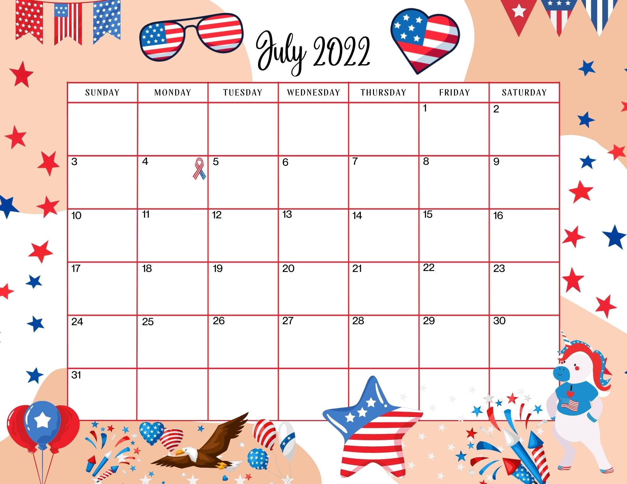 editable july 2022 calendar july 2022 calendar printable fillable 4th of july