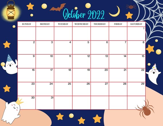 editable october 2022 calendar pdf printable october 2022 etsy