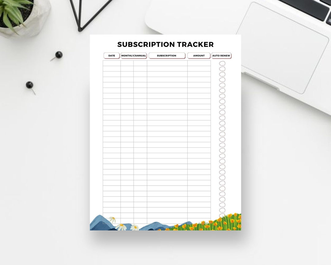 PRINTABLE Subscription Tracker Printable Subscription Log - Etsy Hong Kong