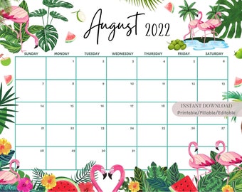 August Fillable Calendar - Etsy