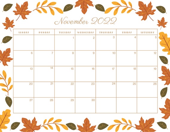 editable november 2022 calendar november 2022 calendar etsy
