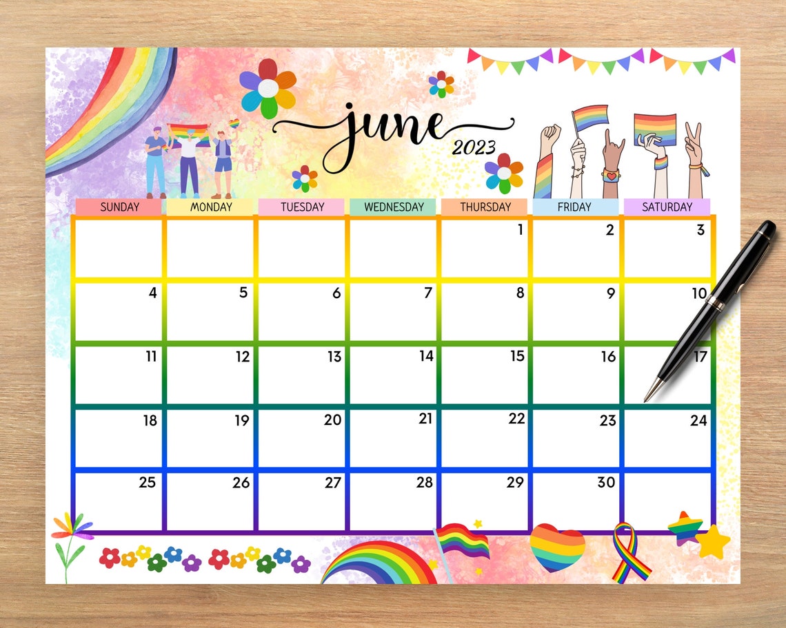 Editable June Calendar Happy Pride Lgbtq Planner Etsy