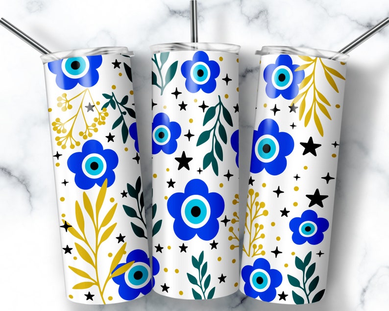 Evil Eye 20oz Skinny Tumbler Wrap Design Turkish Eye Tumbler Etsy