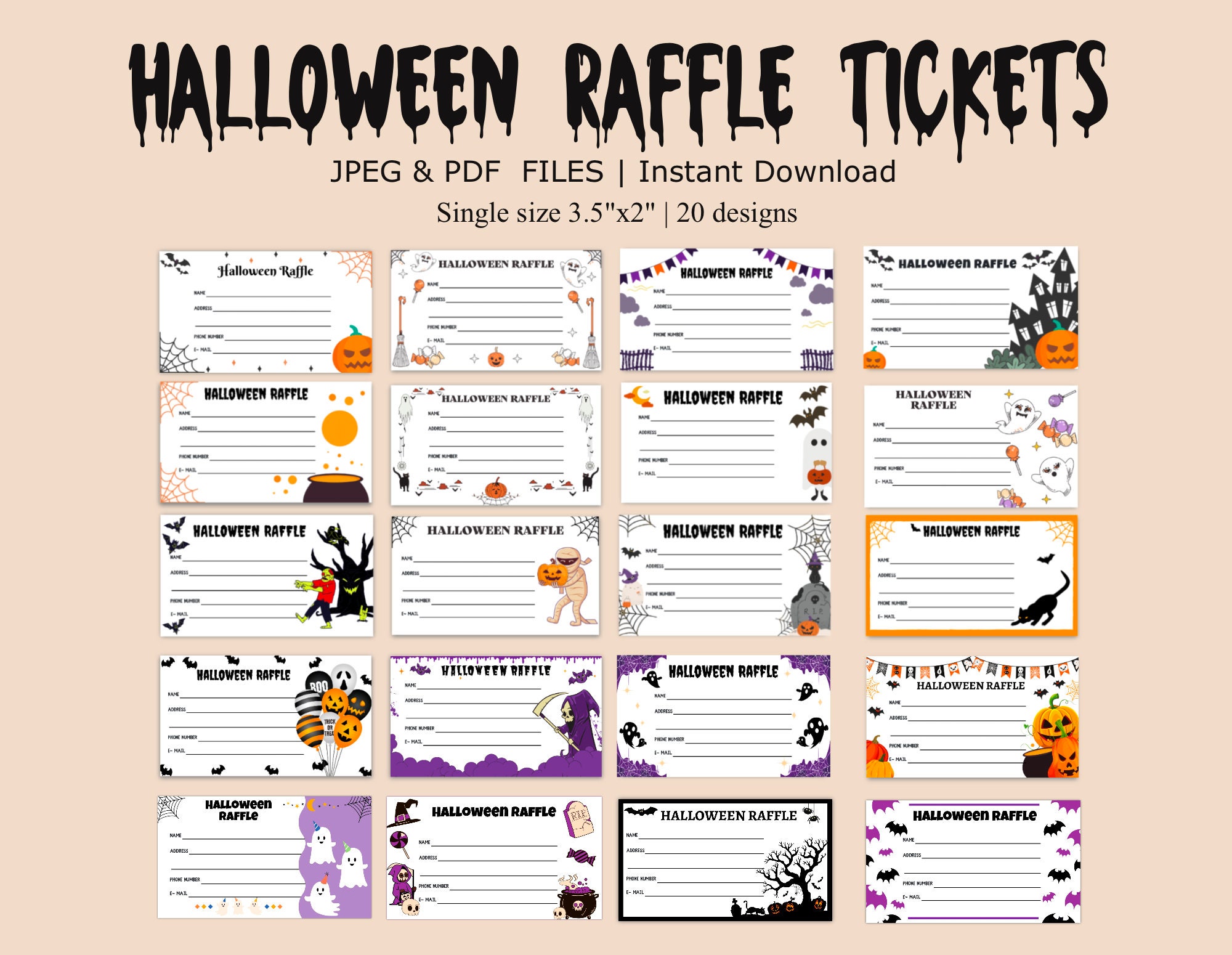 Halloween Raffle Ticket Printable Raffle Ticket Raffle Etsy