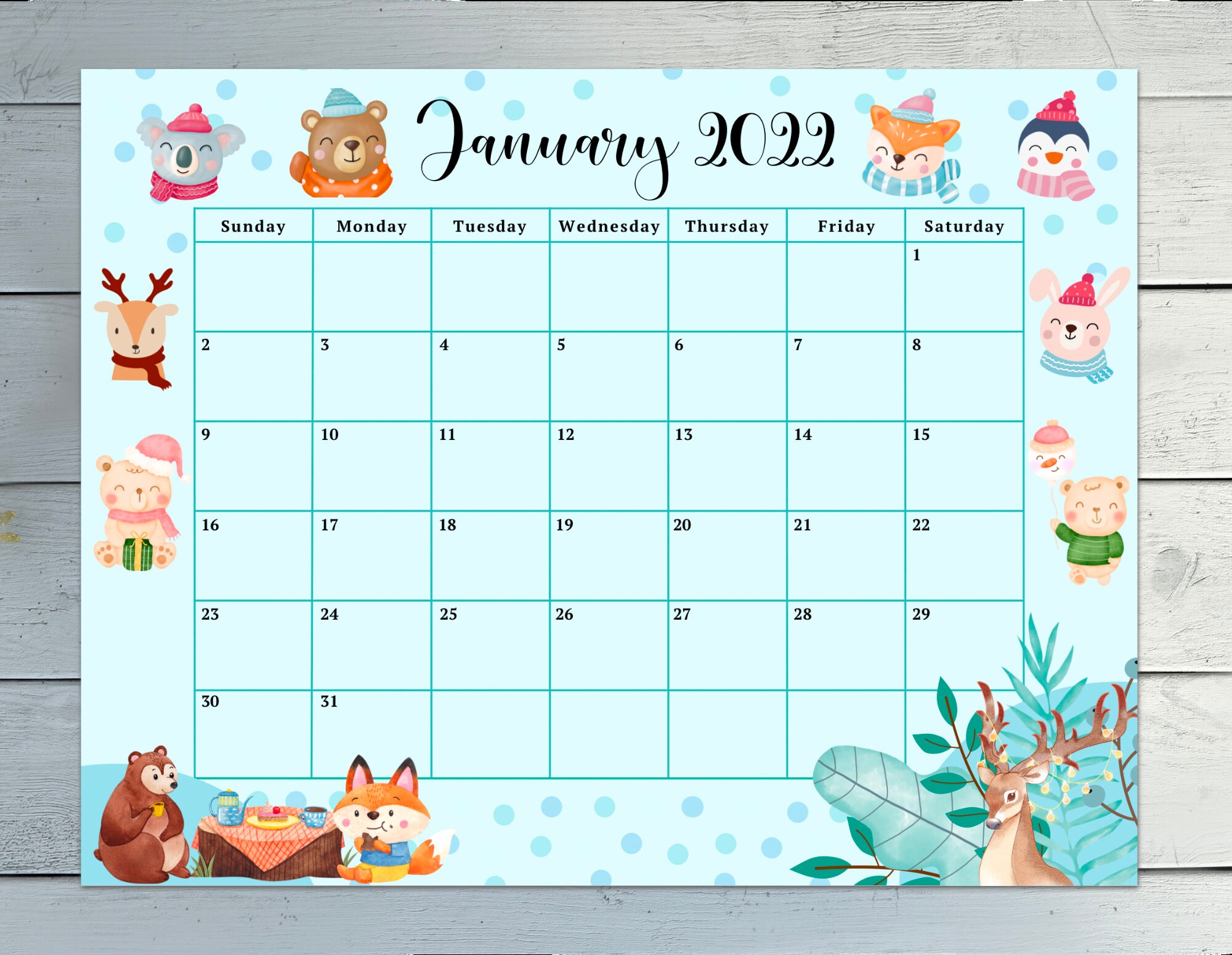 january 2022 calendar printable editable fillable cute winter etsy