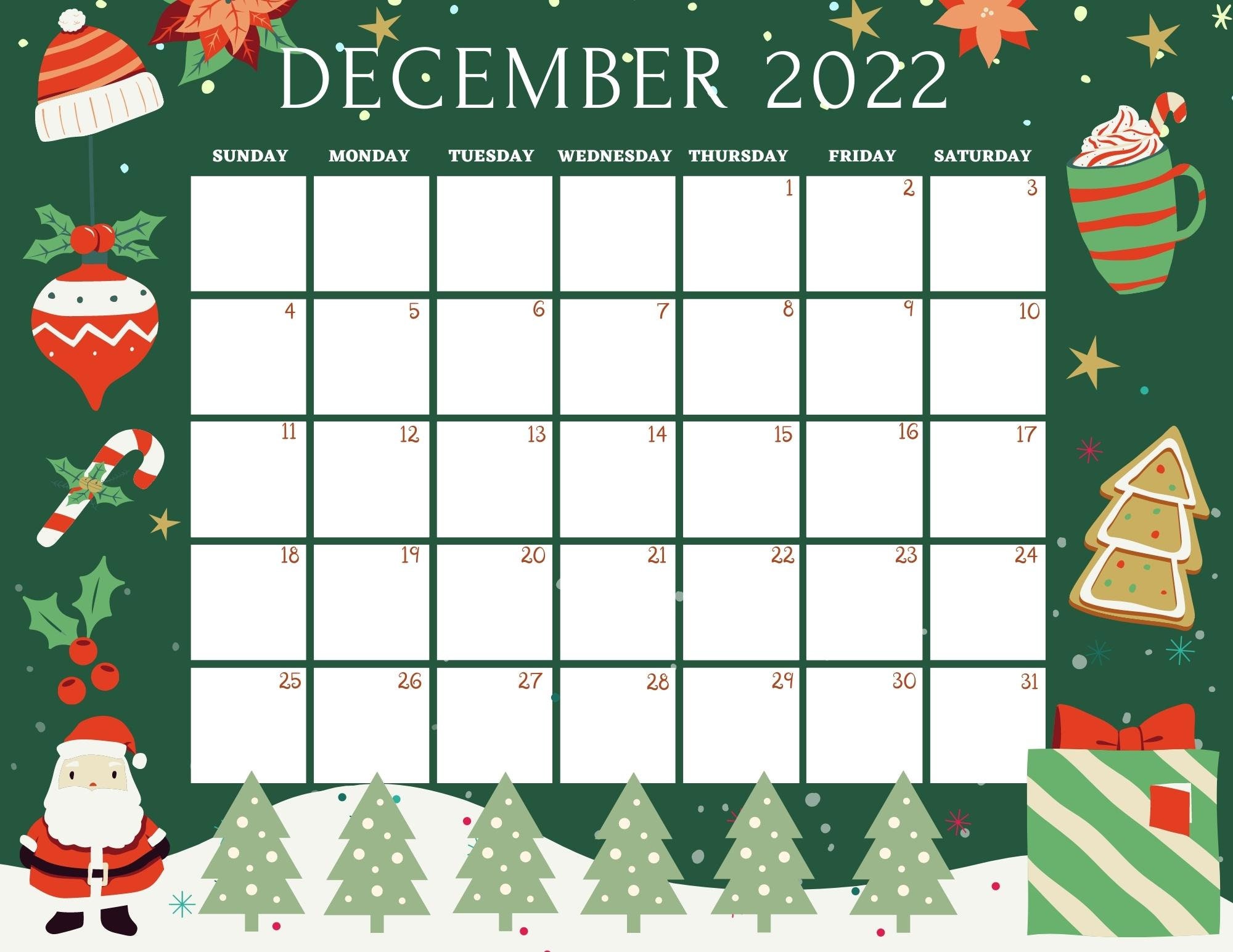 Editable December 2022 Calendar Printable December 2022 Etsy