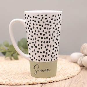 Personalised Tall Latte Mug ~ Dotty Style ~ Multiple colours & fonts ~ For Birthdays, Office, Christmas ~ Perfect Gift ~ Tea and Coffee Mug