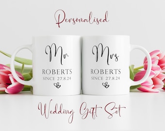 Personalised Mr & Mrs Mugs, Personalised Wedding Gift, Personalised Couple Mugs - Bride Groom Keepsakes