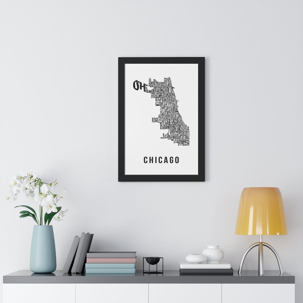 Neighborhoods of Chicago Framed Art Print Chicago Map - Etsy