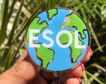 ESOL Teacher Badge Reel: Glitter Resin Earth Design