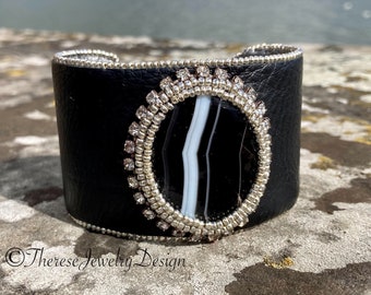 Black Onyx Bracelet, Bead Embriodery Bracelet, Handmade Jewelry, Onyx Bracelet, Cuff Bracelet, Designer Bracelet, Gift for her