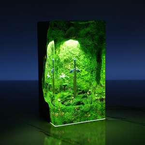 Lámpara de noche con forma de Espada Maestra de TOTK - Estatua de Hylia de resina y madera de TLOZ BOTW para decoración de escritorio, decoración para gamers - Regalo del Día de la Madre para mamá