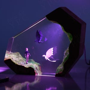 HTTYD Fantasy Drachentraining Harz Holz Nachtlicht - Handgefertigte Lampe für Jungenzimmer, Gamer Schreibtisch, personalisiertes Geburtstagsgeschenk für Ehemann