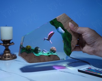 Dinosaur Resin Wood Night Light – T-Rex & Pterodactyl Lamp, Boys Room Decor, Prehistoric Dino Gift