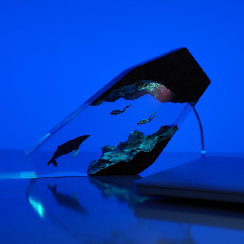 Humpback Whale Resin Wood Night Light