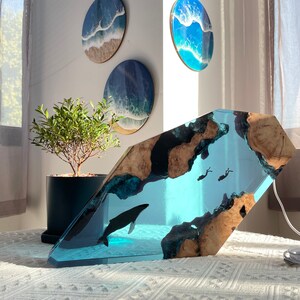 Humpback whale Diver Night light, Large Epoxy Resin Wood Table lamps, Winter gift, Home decor, Mother Fathers day gift, Kids gift image 5