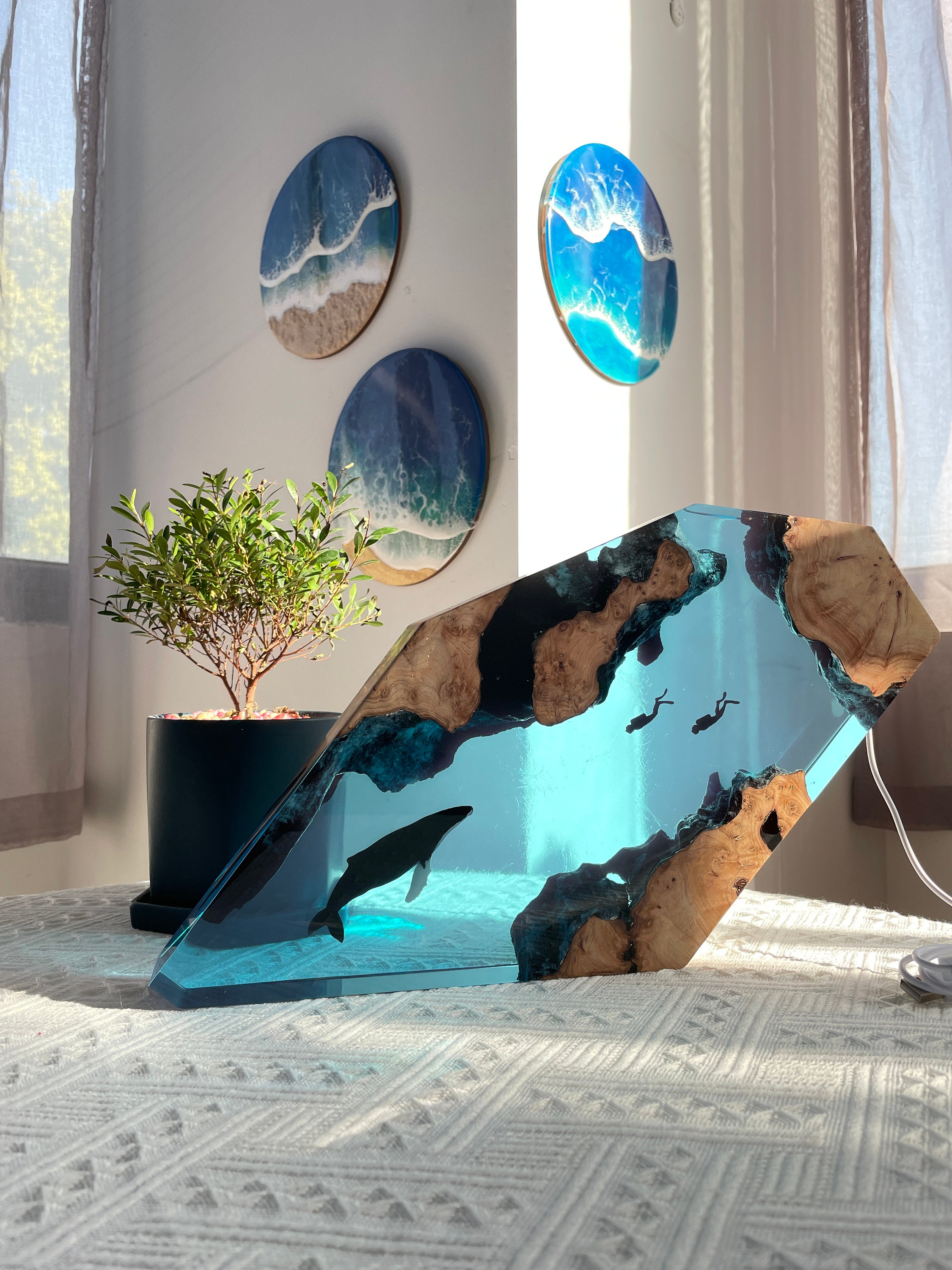 Humpback Whale Diver Night Light Large Epoxy Resin Wood Table Etsy Canada
