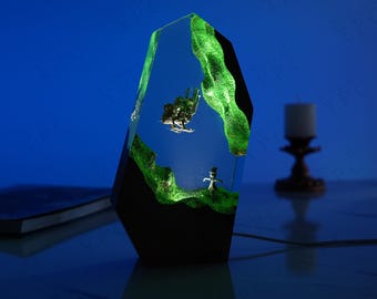 Enchanted Castle Night Lamp: Resin Wood Fantasy Decor, Father's Day Gift for Him