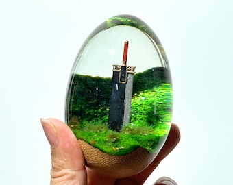 FF7 Rebirth Handcrafted Buster Sword Desk Decor, Wood & Resin Egg, Perfect Birthday Gift for Game Lovers, Back to School Gifts
