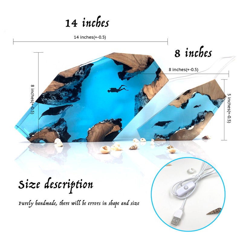 Mermaid Wood Epoxy Resin Light Lamp Home Decor Unique Gift Etsy