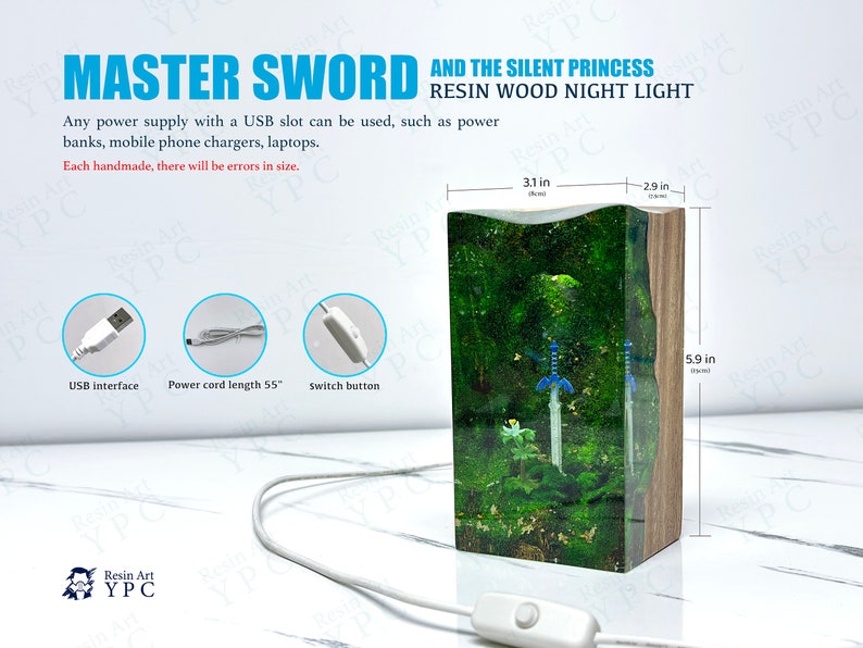 Master Sword with Silent Princess Flower Night light Resin Wood Desk Decor, Gaming Decor, LoZ / TOTK / BOTW Valentine day Gift image 5