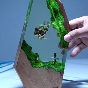 Flying Castle & Scarecrow Resin Wood Night Light - Romantic Fantasy Decor Lamp, Perfect Christmas Gift for Japanese Howls Anime Fans