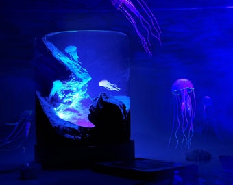 Resin art Jellyfish Night Lights , Epoxy Wood Colored Light Lamp, Home decor, Christmas gift, Halloween gift, Kids gift