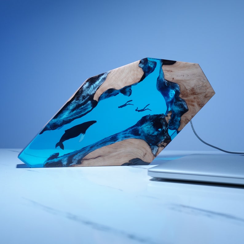 Humpback Whale Resin Wood Night Light