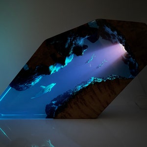 Dolphin & Diver Resin Wood Night Light: Ocean Nursery Decor