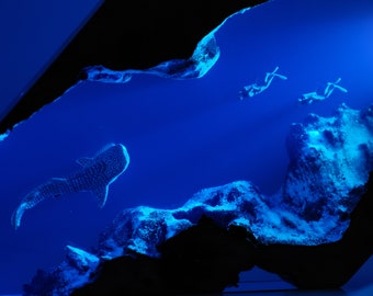 Ocean Explorer Resin Wood Lamp - Featuring Whale Shark and Divers - Perfect for Nautical Decor and Gifts, Back to School Gifts for staff