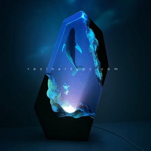 Celestial Ocean Dreams-harslamp – nachtlampje bultrug en astronaut, handgemaakt sterrenstelseldecor, cadeau voor ruimte- of zeeliefhebbers