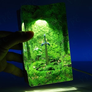 TOTK Master Sword Silent Princess Flower Night lights - Resin Wood Lamp, Hylia Statue Gaming Decor - Winter Gifts for Him, TLoZ / BOTW