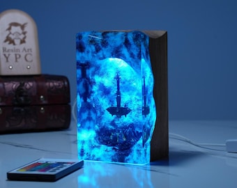 Veilleuse marteau Sulfuras WoW - Lampe en bois légendaire nostalgique en résine pour les joueurs et les fans de fantasy, cadeau de fête des pères pour lui