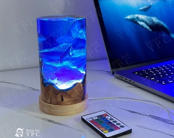 Humpback whales Night Lights , Epoxy Resin Wood Light Lamp, Home decor, Gifts for dad, Father's Day Gift for Him